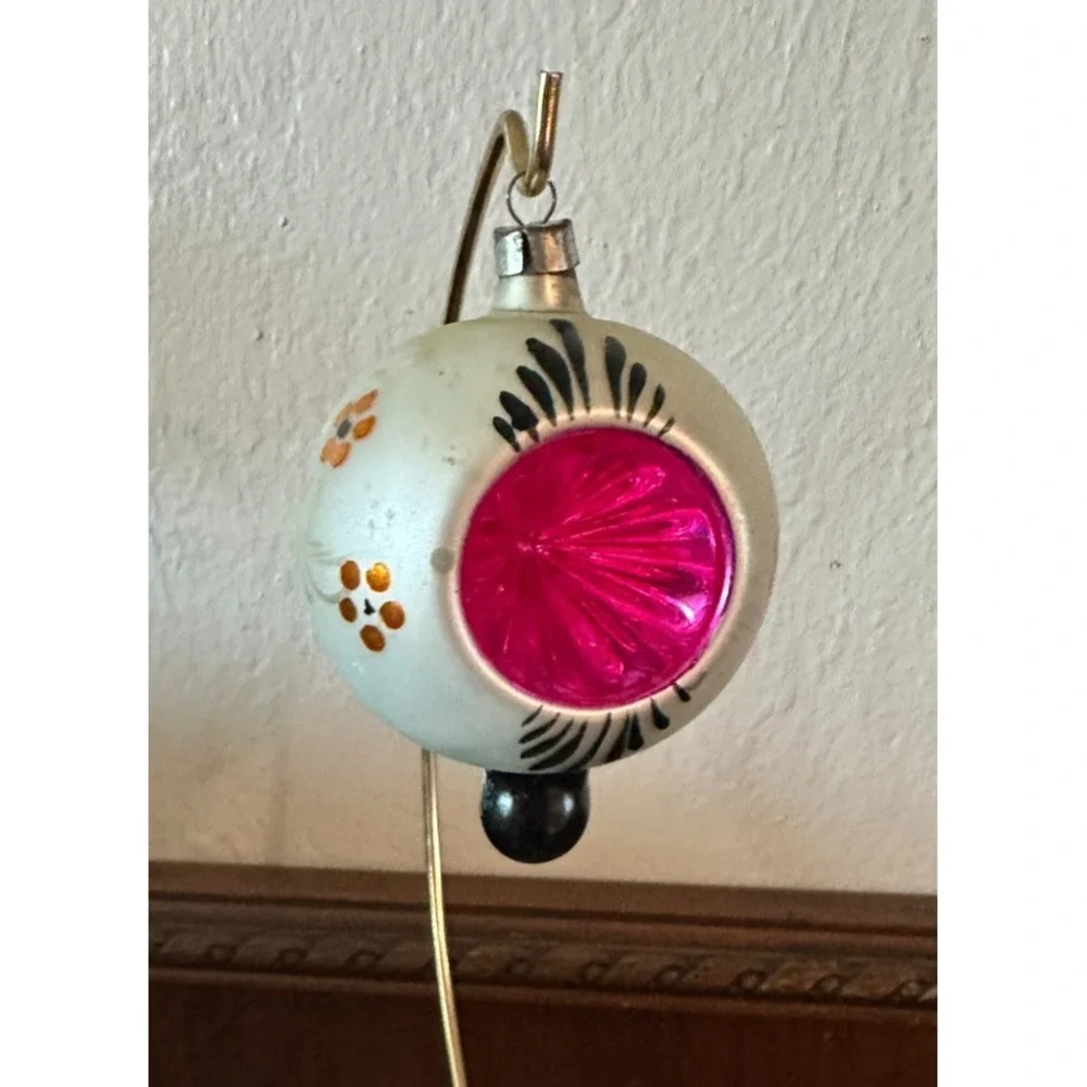 German Blown Mercury Glass Pink Double Indents Drop Ball Xmas Ornament 3.5 GLOWS